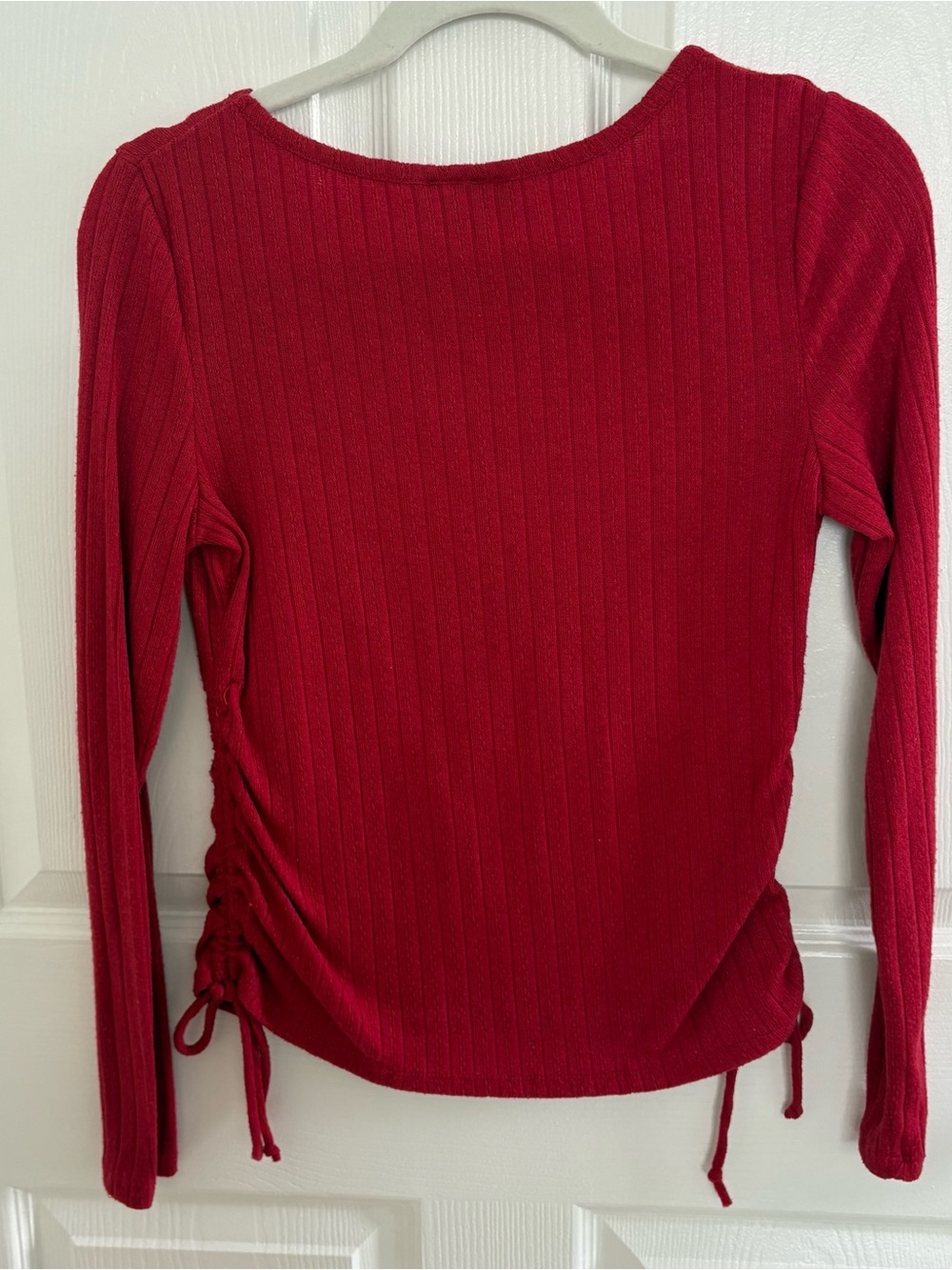BCX Women's Deep Red Ribbed Long-Sleeve Top with Side Ruching - Picture 5 of 5